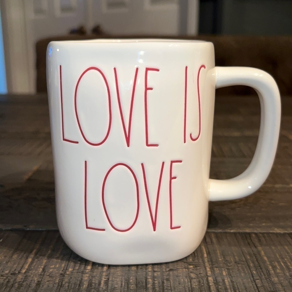 Rae Dunn Love Is Love Coffee Mug White Ceramic Artisan Collection Pride